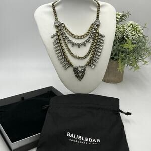 Baublebar Metal Antiqued Brass Layered Choker Rhinestone Statement Necklace New